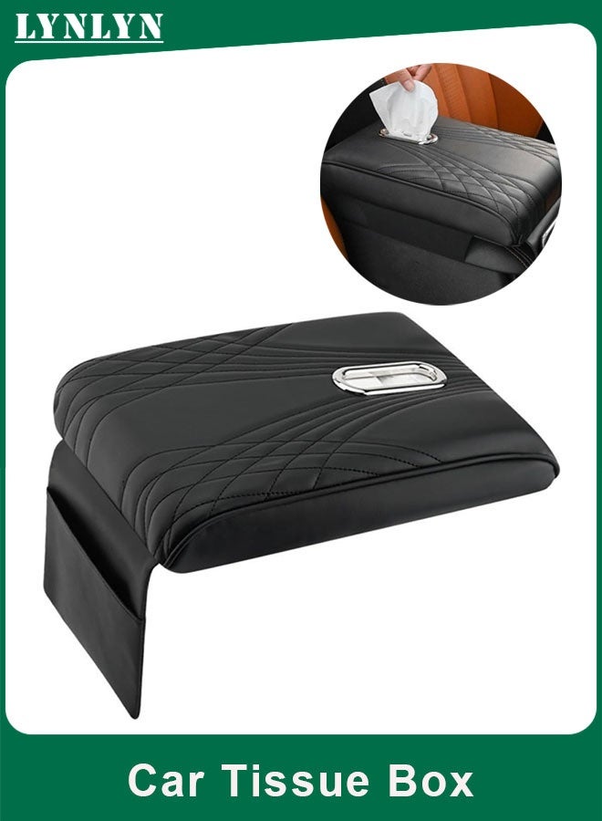 LYNLYN Car Armrest Cushion Tissue Box Organizer, Waterproof Leather Memory Foam Center Console Cover with Storage Pocket, Non-Slip Easy Install, Fits Most Cars SUVs Trucks, Black Angel Pattern (31×21×16cm) - Image 1